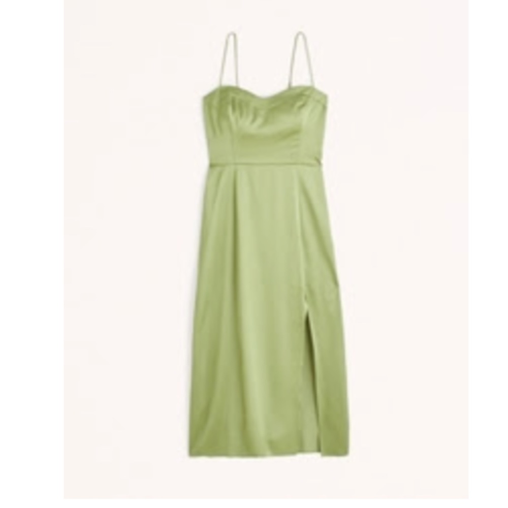 Abercrombie Women's Satin High-Slit Midi Dress - Small Tall - Green